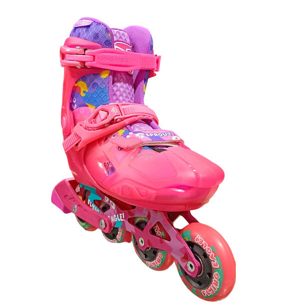Patines profesionales freestyle Flying Eagle modelo S8 color rosa translúcido ajustable ruedas roqueables