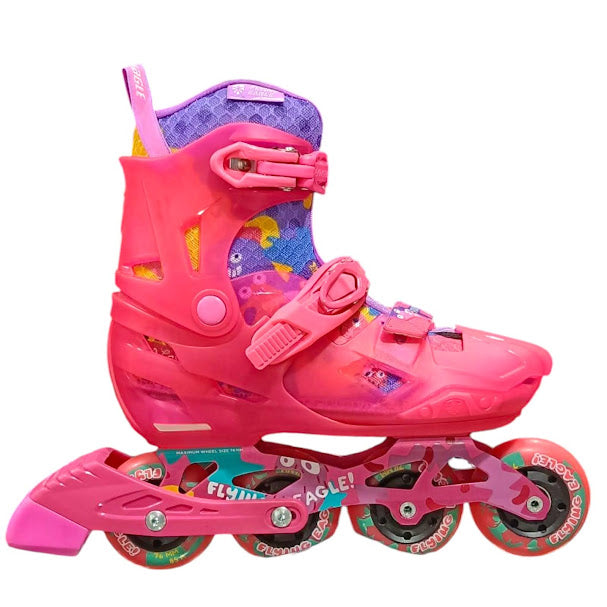 Patines profesionales freestyle Flying Eagle modelo S8 color rosa translúcido ajustable ruedas roqueables
